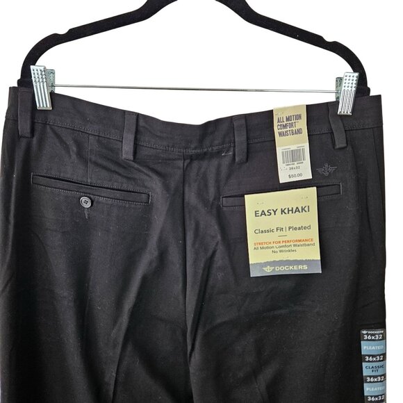 Dockers Mens Easy Khaki Classic Fit Pleated Dress Pants 36 W x32 L Stretch Black - Picture 7 of 12